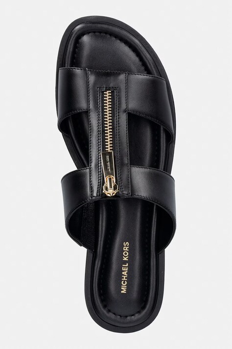 MICHAEL Michael Kors шльопанці на пласкому підборі жіночі шкіряні Berkley Flat Sandal — SS26-KLD0UJ, чорний — фото 4