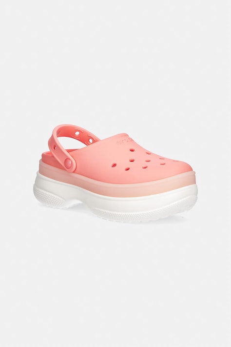 Crocs klapki Classic Frosted Stacked Clog damskie kolor różowy na platformie 212567