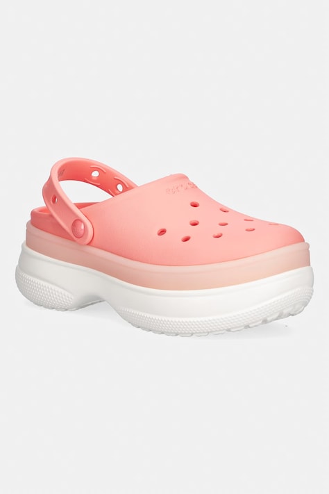 Crocs klapki Classic Frosted Stacked Clog damskie kolor różowy na platformie 212567