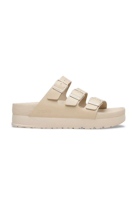 Birkenstock klapki skórzane Florida III Flex Platform damskie kolor beżowy na platformie 1031441