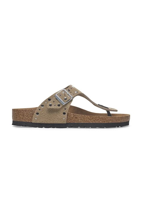 Birkenstock klapki zamszowe Gizeh Rivet damskie kolor beżowy 1029388