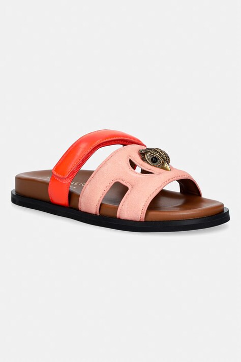 Kurt Geiger London klapki na płaskim obcasie damskie zamszowe Eagle Cut Out Sandal pomarańczowe 4732657239
