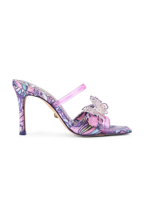 Kurt Geiger London klapki na szpilce damskie Butterfly Mule Sandal fioletowe 5610195069