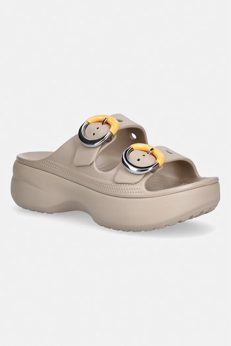Crocs klapki na platformie damskie Saturday Platform Dipped Buckle Sandal beżowe 213246