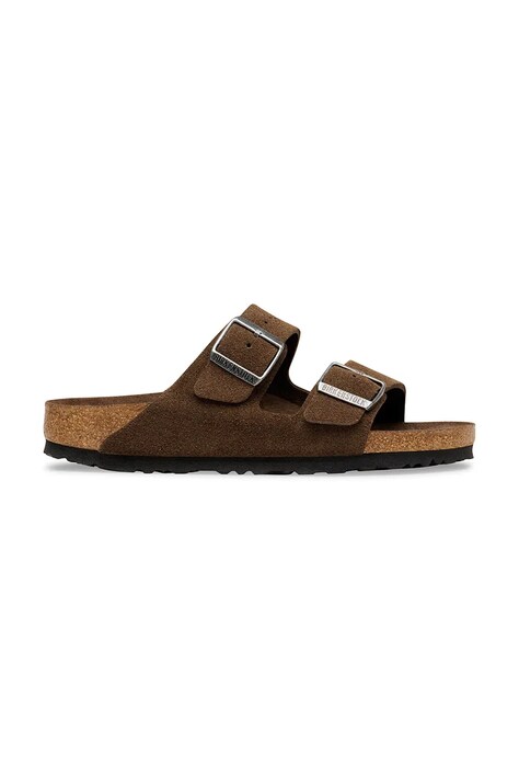Birkenstock Arizona klapki na płaskim obcasie damskie zamszowe brązowe 1031640