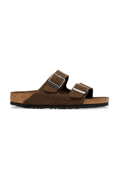 Birkenstock Arizona klapki na płaskim obcasie damskie zamszowe brązowe 1031640