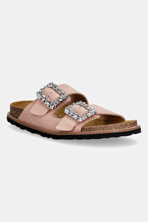 Pollini klapki z odkrytymi palcami damskie zamszowe beżowe SA28373G0OTF0609