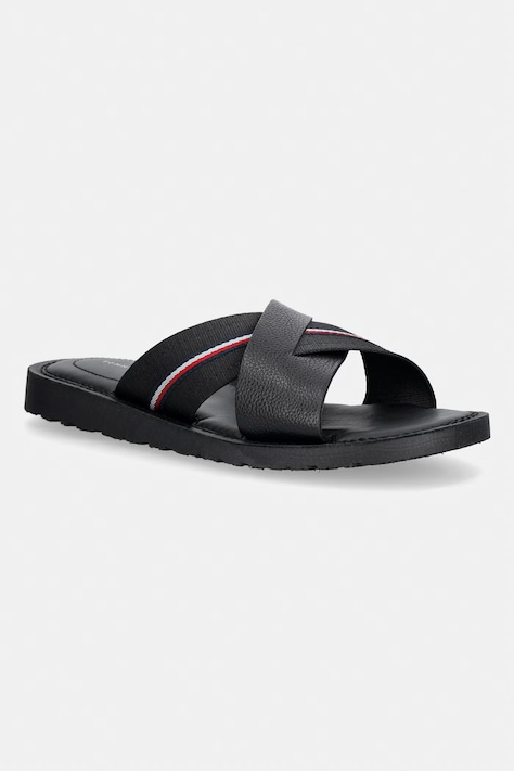 Tommy Hilfiger klapki męskie skórzane CORE HILFIGER LTH CRISS C SANDAL czarne FM0FM05783