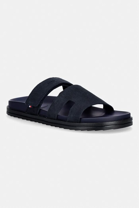 Tommy Hilfiger klapki męskie zamszowe ADJUSTABLE PREMIUM SUEDE SANDAL granatowe FM0FM05774