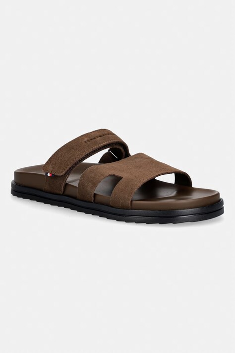 Tommy Hilfiger klapki męskie zamszowe ADJUSTABLE PREMIUM SUEDE SANDAL brązowe FM0FM05774