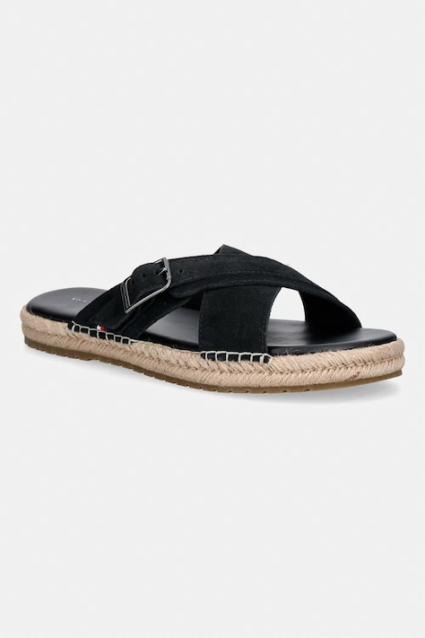 Tommy Hilfiger klapki męskie zamszowe FLEX JUTTE BUCKLE SDE SANDAL czarne FM0FM05772