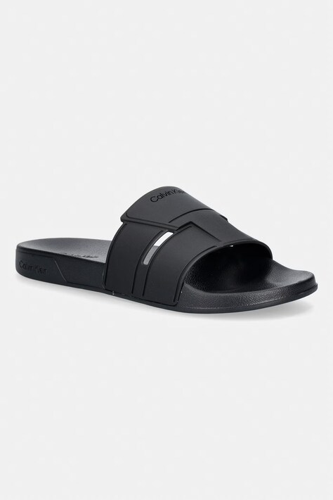 Calvin Klein klapki z odkrytymi palcami męskie ESS SLIDE DOUBLE T czarne HM0HM02111