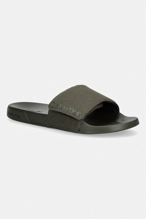 Calvin Klein klapki z odkrytymi palcami męskie ESS SLIDE ADJ MONOBRAND CV zielone HM0HM02115
