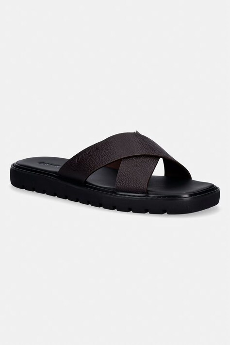 Calvin Klein klapki męskie skórzane SQ MOLDED SANDAL XCROSS LTH brązowe HM0HM02235