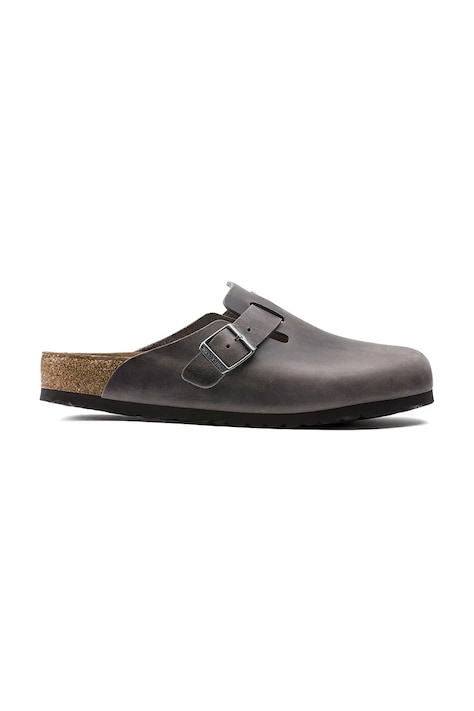 Birkenstock klapki skórzane Boston męskie kolor szary 1013255