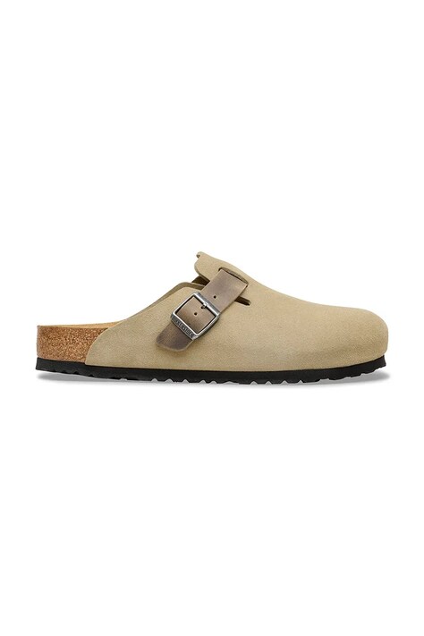Birkenstock klapki zamszowe Boston męskie kolor zielony 1031516