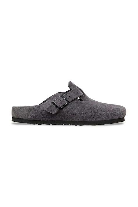 Birkenstock Boston EXQ LEVE klapki na płaskim obcasie męskie zamszowe szare 1031485