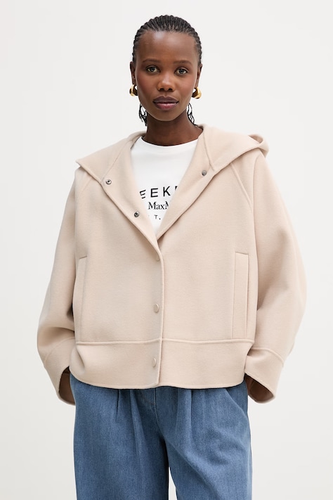 Weekend Max Mara płaszcz z dodatkiem wełny OLIATO kolor beżowy 2615081021600