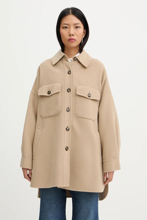 Weekend Max Mara kurtka koszulowa z dodatkiem wełny LASER kolor beżowy przejściowa oversize 2615081041600