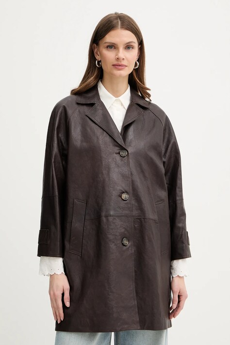 Weekend Max Mara płaszcz skórzany CAMINO kolor brązowy 2615471011600