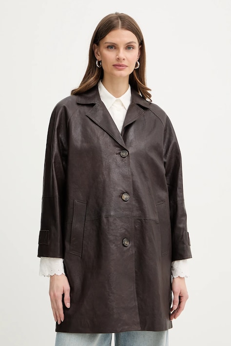 Weekend Max Mara płaszcz skórzany CAMINO kolor brązowy 2615471011600