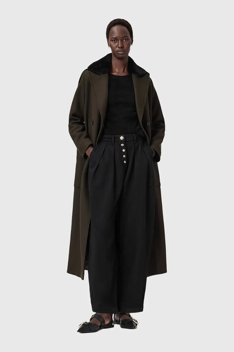 AllSaints płaszcz z dodatkiem wełny kolor czarny W060OD