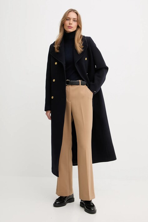 Tommy Hilfiger płaszcz z dodatkiem wełny kolor granatowy WW0WW48415