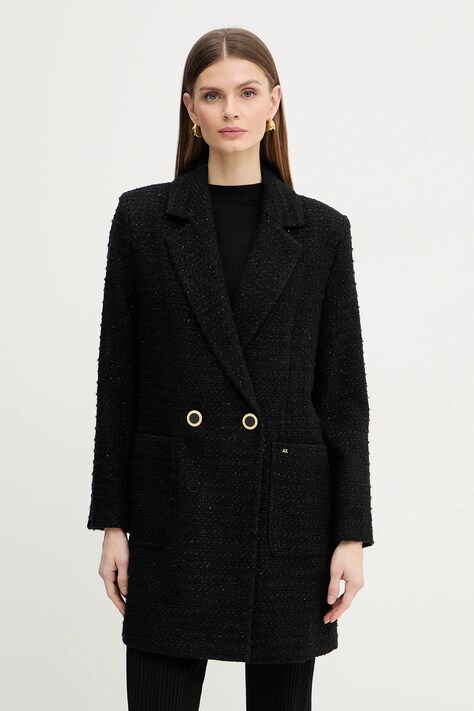 Armani Exchange płaszcz z dodatkiem wełny kolor czarny XW001810 AF18997