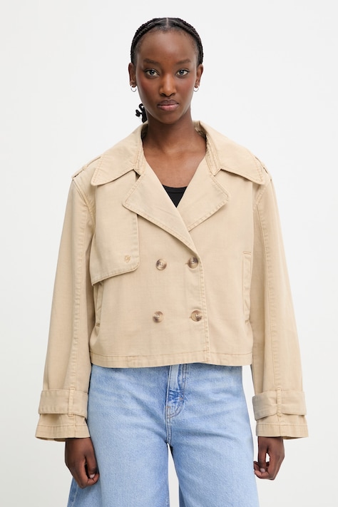 Guess Jeans cappotto trench corto da donna in cotone beige W6GLZ3 WQ951