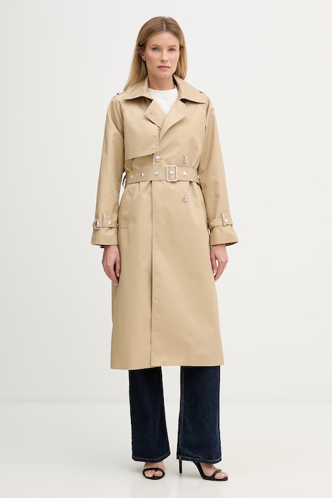 Dkny płaszcz kolor beżowy DJ6J6232