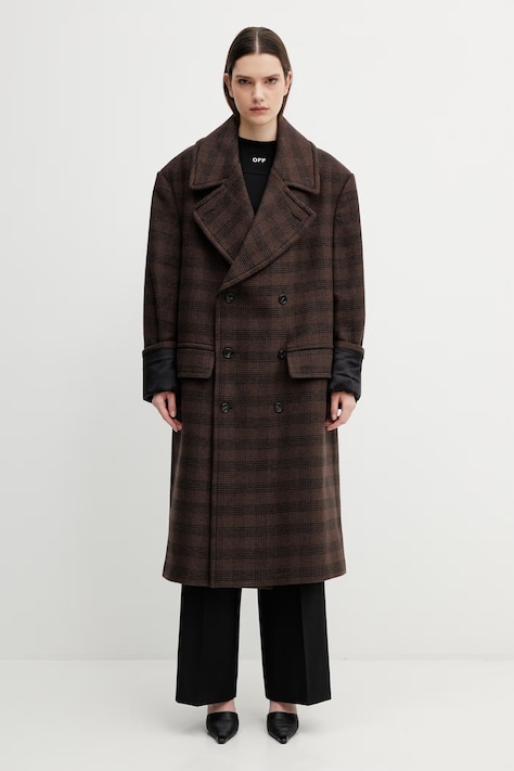 MM6 Maison Margiela płaszcz z dodatkiem wełny kolor brązowy S52AA0190.M35472.M63