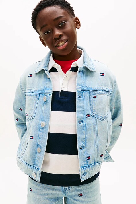 Tommy Hilfiger kurtka jeansowa dziecięca bawełniana niebieska KB0KB10397