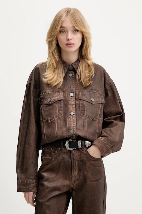 Gestuz kurtka jeansowa kolor brązowy przejściowa oversize 10910873