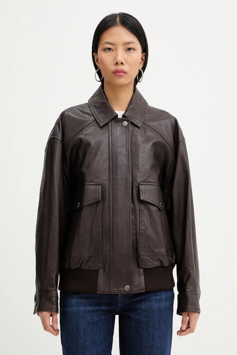 Weekend Max Mara kurtka skórzana GIGANTE kolor brązowy przejściowa oversize 2615441061600