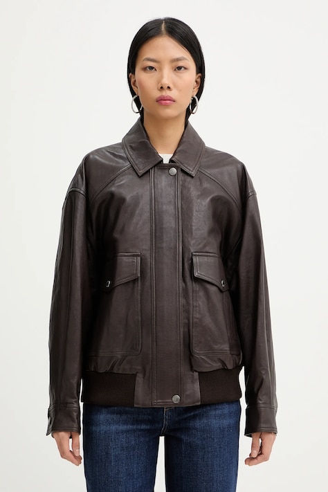 Weekend Max Mara kurtka skórzana GIGANTE kolor brązowy przejściowa oversize 2615441061600