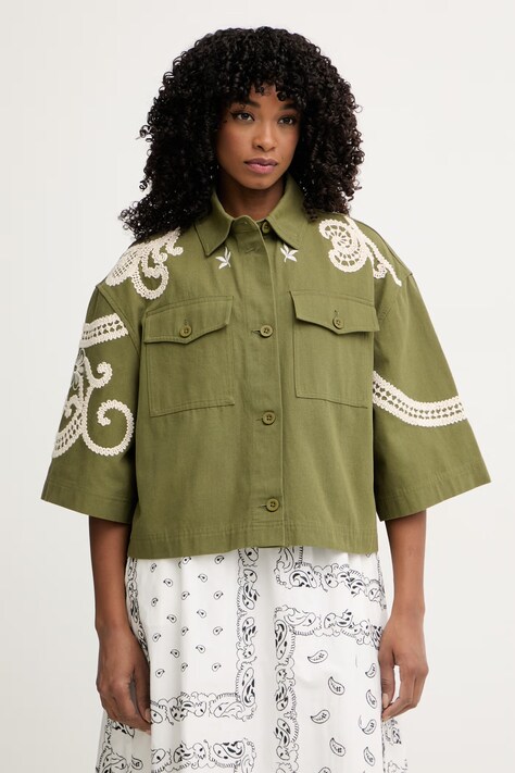 Weekend Max Mara jakna u stilu košulje ženska od pamuka COMO zelena 2615041012600