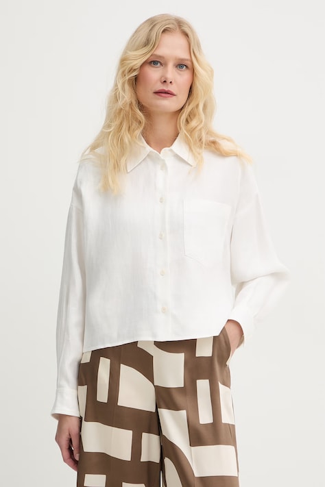 Weekend Max Mara cămașă de in CAPO culoarea alb, cu guler clasic, relaxed, 2615041022600