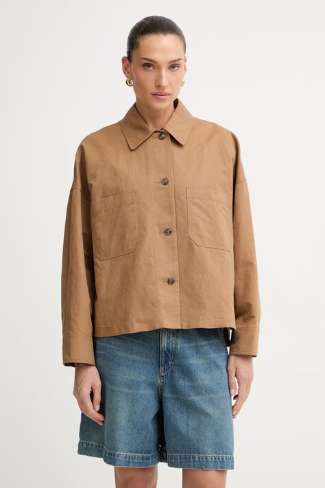 Weekend Max Mara πουκάμισο γυναικείο με λινό VETTURA καφέ 2615041082600