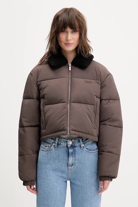 Jakna Tommy Jeans rjava barva, DW0DW22049