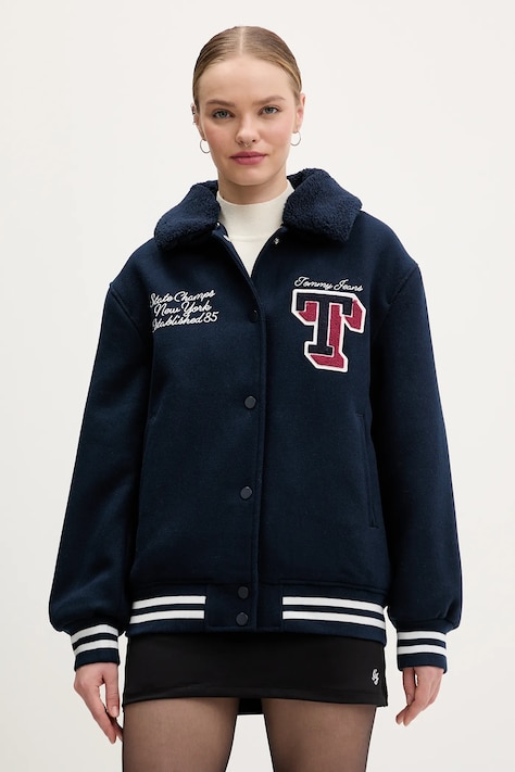 Куртка с добавлением шерсти Tommy Jeans цвет синий демисезонная oversize DW0DW22051