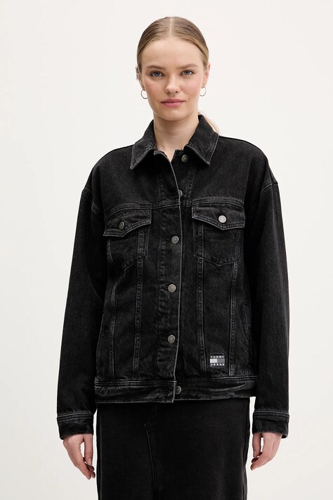 Tommy Jeans kurtka jeansowa kolor czarny przejściowa oversize DW0DW22602