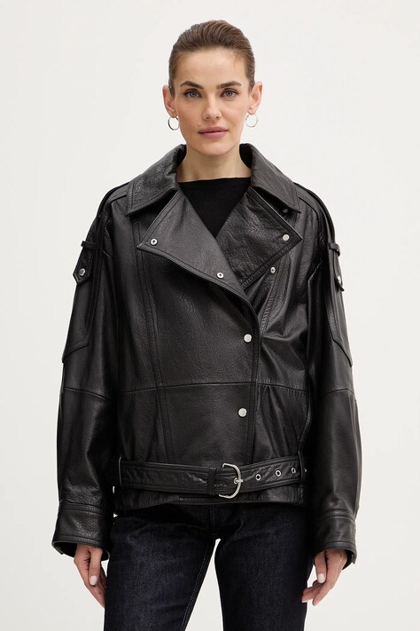 BOSS Orange ramoneska skórzana kolor czarny przejściowa 50552201