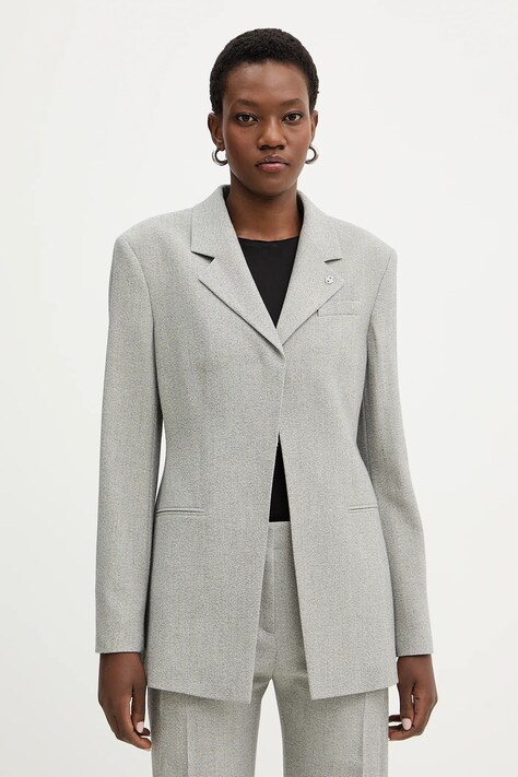 BOSS marynarka z dodatkiem wełny Jakara kolor szary jednorzędowa gładka 50554946