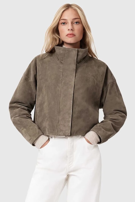 Jakna iz semiša AllSaints bež barva, W092LD