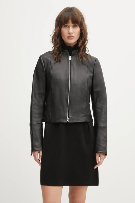 Δερμάτινο μπουφάν HUGO Lasari χρώμα: μαύρο, 50555743