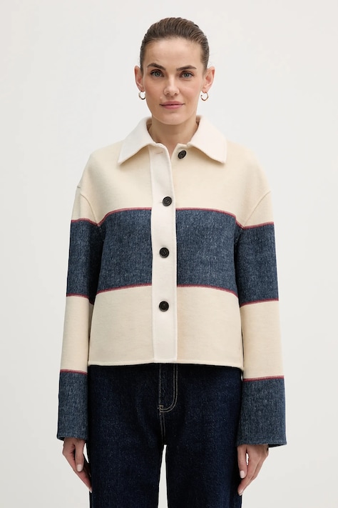 Tommy Hilfiger kurtka z dodatkiem wełny kolor beżowy przejściowa oversize WW0WW47743