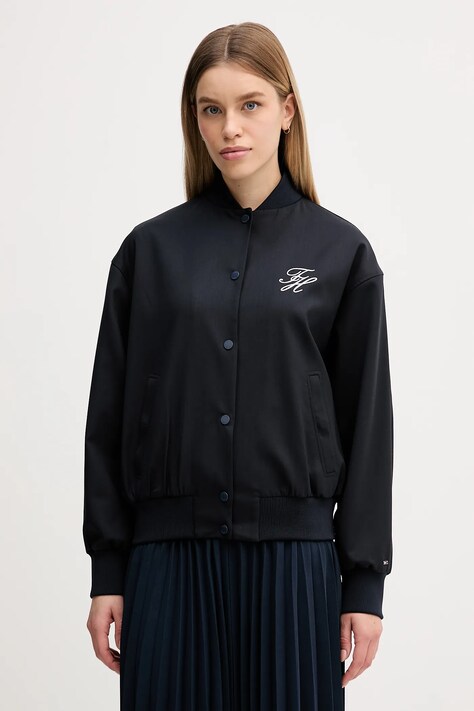 Tommy Hilfiger kurtka bomber z dodatkiem wełny kolor granatowy przejściowa oversize WW0WW49392