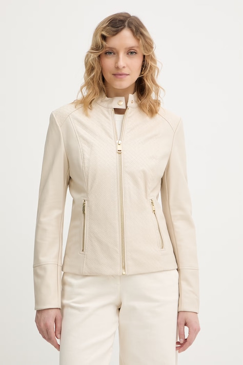 Δερμάτινο μπουφάν Guess CLAUDINE χρώμα: μπεζ, W6RL52 WL850