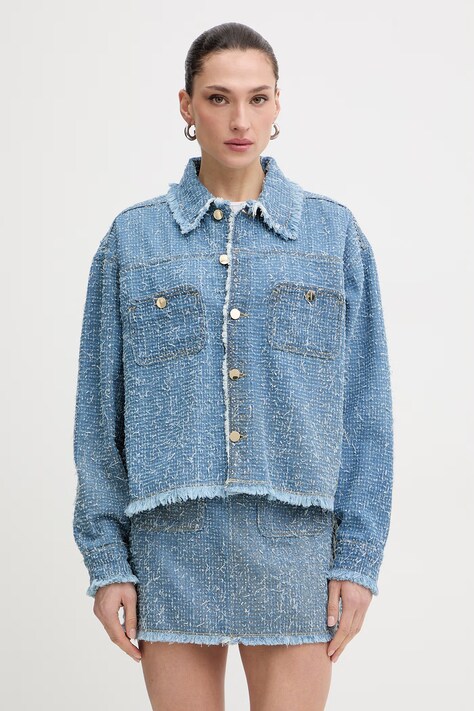 Guess kurtka jeansowa AMANDINA kolor niebieski przejściowa oversize W6RN67 D6871