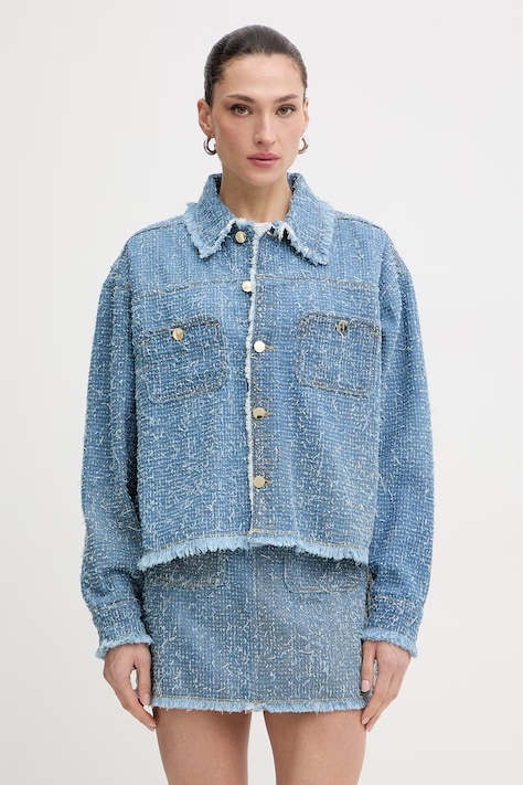 Guess kurtka jeansowa AMANDINA kolor niebieski przejściowa oversize W6RN67 D6871